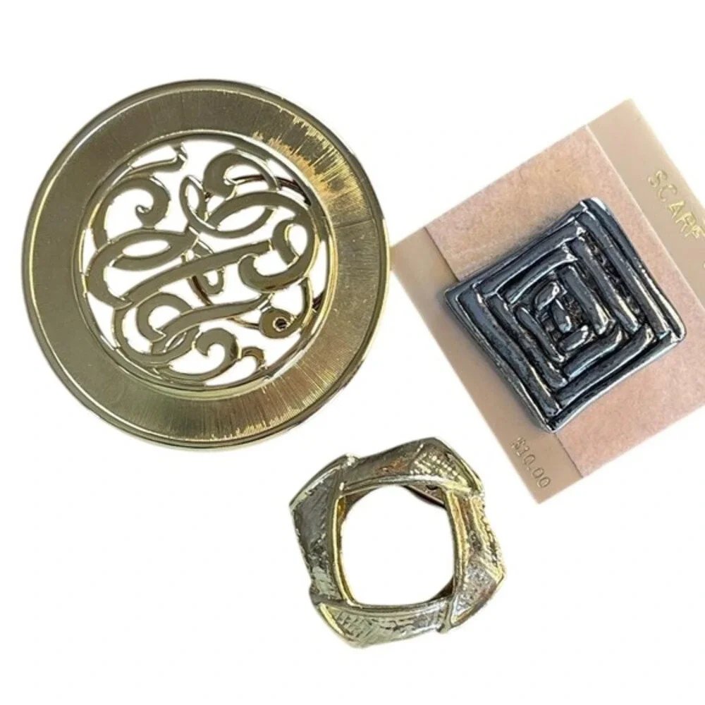 Scarf Clip Set Gold Silver Tone Vintage Geometric Filigree‎ 3pc Bundle